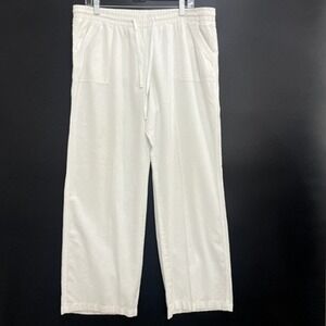Cato Pants XL White Linen Rayon Pull On Drawstring Wide Leg Casual Lagenlook